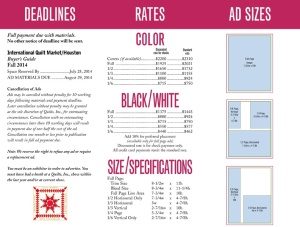 This is the rate card we gave to clients who were placing ads in the 2014 Quilts Buyers’ Guide, a publication we design for Quilts, Inc.